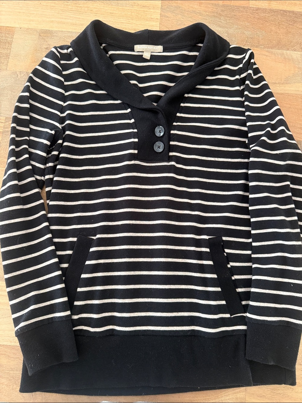 Banana Republic Striped Black and White Shawl-Collar Women's Sweater